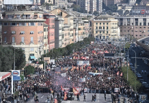 Miles de estudiantes y trabajadores protestan en Italia bajo un fuerte despliegue de seguridad